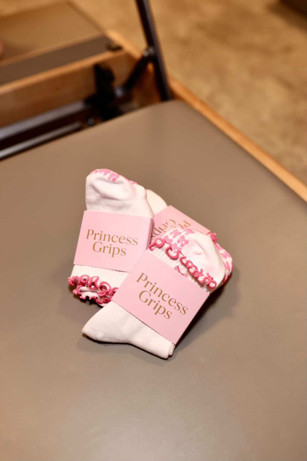 Blush Bow Grip Socks